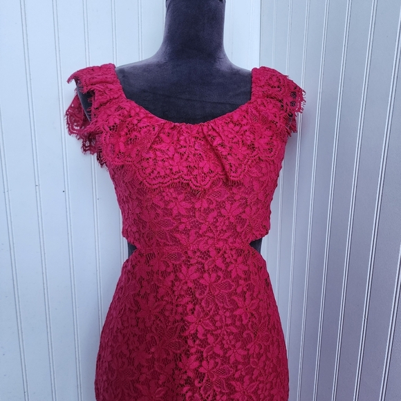 Express Lace Side Cutout Ruffle Dress  Gorgeous Hot Pink Women's Off Shoulders S - Picture 6 of 16